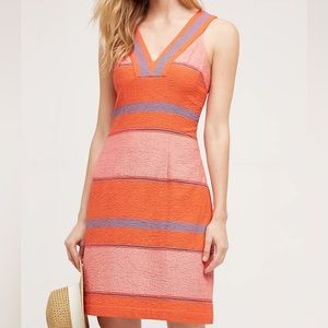 ANTHROPOLOGIE HD IN PARIS SORBET STRIPED SHIFT , SIDE ZIP, SZ 8, ORANGE/PURPLE